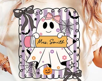 Custom Halloween Teacher Png, Preppy Spooky Teacher, Halloween Png, Teacher Ghost Png, Spooky Season Png, Retro teacher Halloween, Coquette