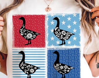 Patriotic Floral Goose PNG: Retro 4th of July Design (Digital Download)