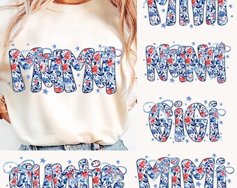 Pakiet Retro Floral Mama USA PNG: 4 lipca (pobieranie cyfrowe)