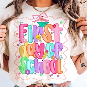 Preppy First Day of School coquette PNG, Coquette Teacher Png, Back to School Shirt Design, 1st day of school Png, Preppy Teacher Png