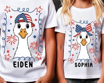 Personalized 4th of July Goose PNG: Patriotic Kids Design (Digital Download)