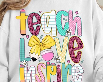 Preppy Teacher Pencil Bow PNG: Teach Love Inspire (Digital Download)