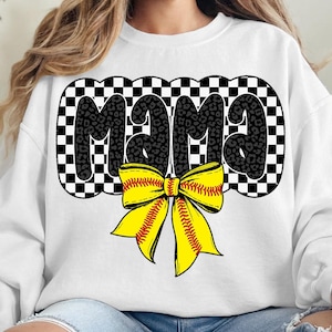 Retro Softball Mama PNG: Checkerboard Coquette Design (Digital Download)