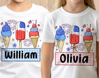Personalized 4th of July Kids PNG: Patriotic Ice Cream Design (Digital Download