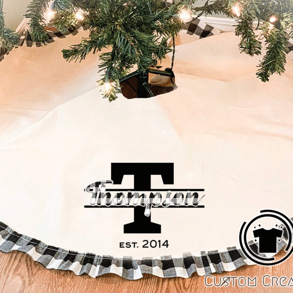 Personalized Custom made ruffled Burlap tree skirt - 48 inches