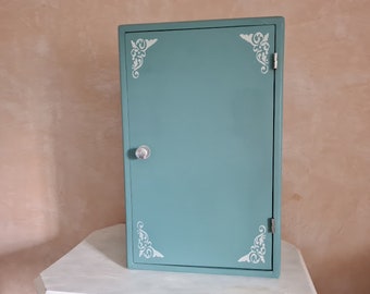 Armoire à pharmacie artisanale des années 60, armoire à suspendre bleu-vert