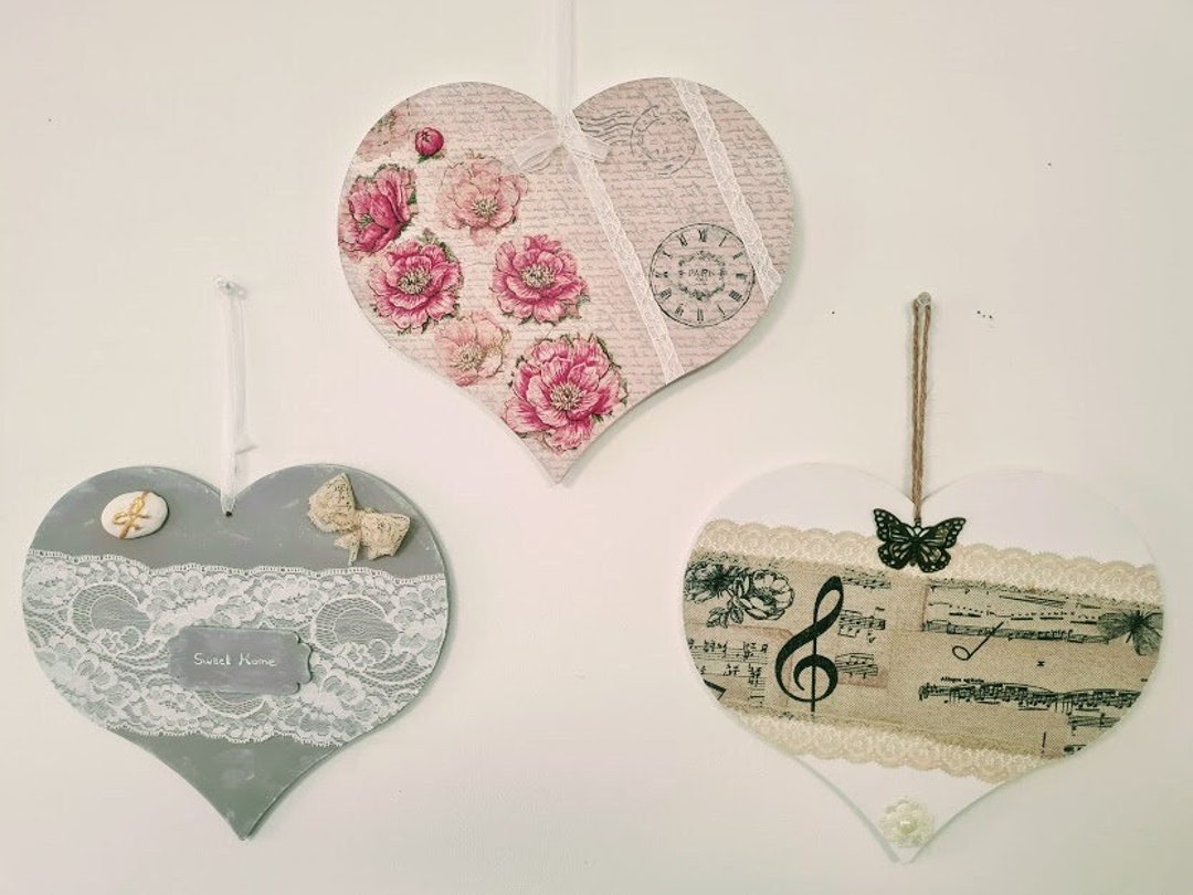 2pcs Cœurs En Bois à Suspendre 35cm - Décoration Romantique Murale, Fenêtre Ou Mariage
