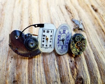 Tie Bar Handmade Victorian vintage Steampunk piezas de reloj reciclado con esferas antiguas para damas y movimientos de cuerda.  Envío gratis