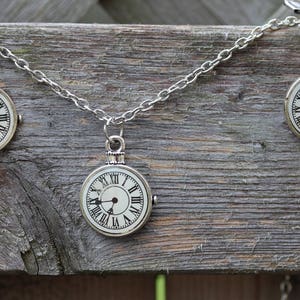 Watch dial inspired necklace and earrings set Victorian Vintage Steampunk recycled fashion and costume jewelry in white enamel and silver.