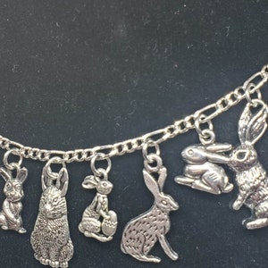 Rabbit Bracelet Handmade Vintage Recycled Victorian Costume and Fashion Jewelry with 12 unique charms.  FREE SHIPPING ELIGIBLE