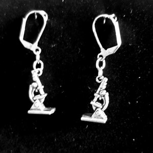Microscope  Earrings Handmade vintage Victorian steampunk recycled up-cycled costume and fashion jewelry silver tones lever back ear wires.
