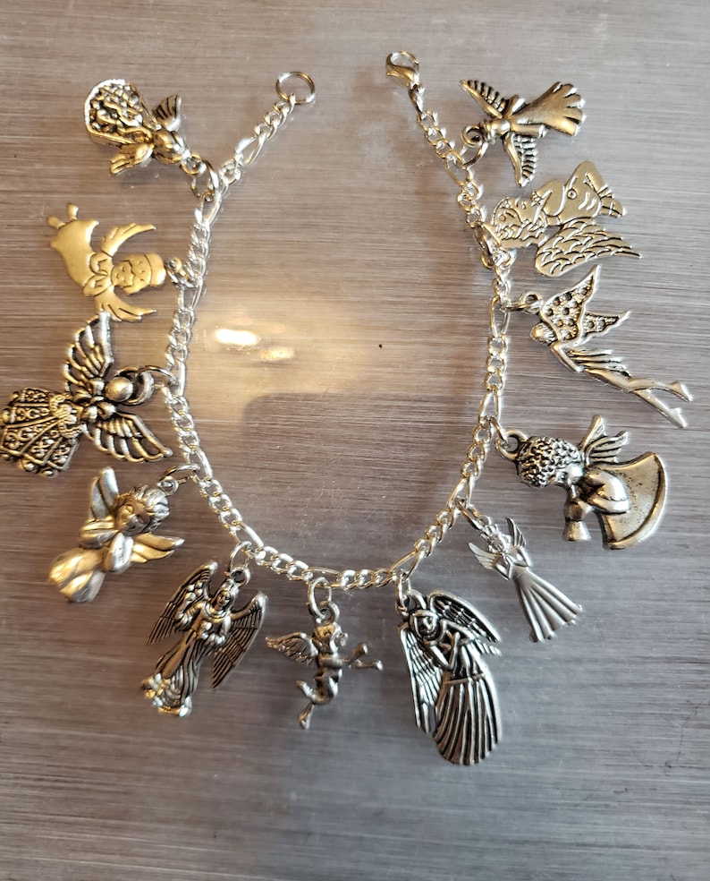 Angel Bracelet Handmade Victorian Vintage Recycled Costume and Fashion jewelry with 12 unique and different charms. Free shipping eligible. image 1