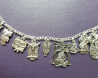 Owl bird charm Bracelet Vintage Victorian Recycled Fashion and Costume jewelry with 12 unique and different charms. Free shipping eligible'