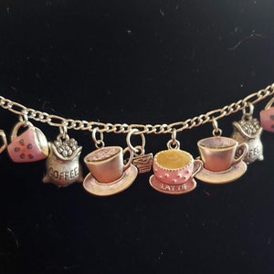 Coffee Bracelet Handmade Vintage Victorian Steampunk Recycled Up-cycled Fashion and Costume Jewelry with 12 charms.  Free shipping eligible