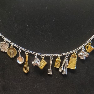 Cooking Bracelet Handmade Vintage Recycled Victorian Costume and Fashion Jewelry with 12 unique and different charms Free shipping eligible.