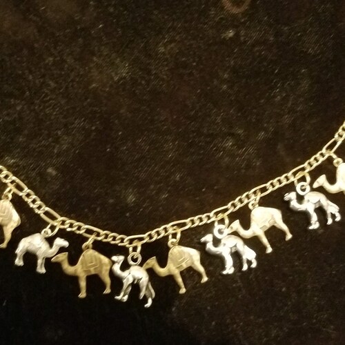 Camel charm Bracelet Handmade Victorian Vintage Recycled up-cycle Fashion and Costume jewelry with 12 unique charms  Free shipping eligible