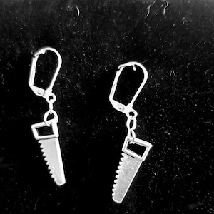 Earrings with SAW Steampunk recycled vintage Victorian up-cycled fashion costume jewelry silver tone lever back ear ,