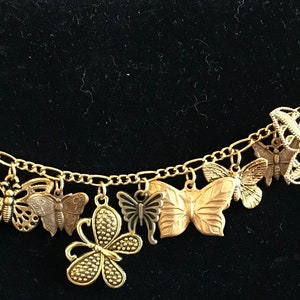 Butterfly/Moth Bracelet Handmade Victorian Vintage Recycled Fashion & Costume jewelry w/12 unique gold tone charms Free shipping eligible