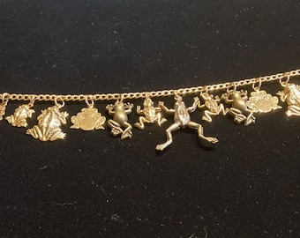 Frog Bracelet Handmade Vintage Recycled Upcycled Victorian Costume & Fashion Jewelry. 12 unique charms.  Eligible for FREE Shipping.