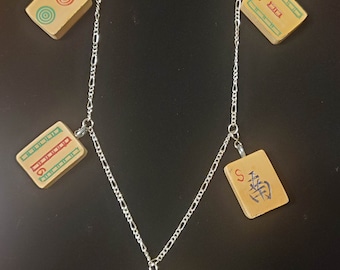 Mahjong Necklace and Earrings Handmade tiles Vintage Recycled Victorian Costume and Fashion Jewelry  FREE SHIPPING ELIGIBLE