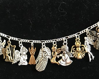 Angel Bracelet Handmade Victorian Vintage Recycled fashion and costume jewelry with 12 different and unique charms Free shipping eligible