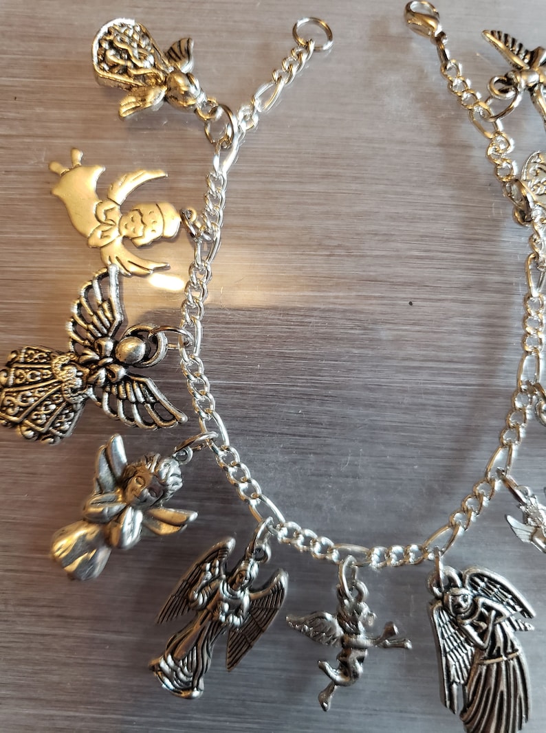 Angel Bracelet Handmade Victorian Vintage Recycled Costume and Fashion jewelry with 12 unique and different charms. Free shipping eligible. image 2
