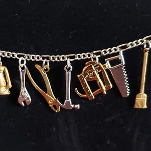 Tool Bracelet Handmade recycled vintage Victorian fashion &costume jewelry with 12 unique charms Free shipping eligible