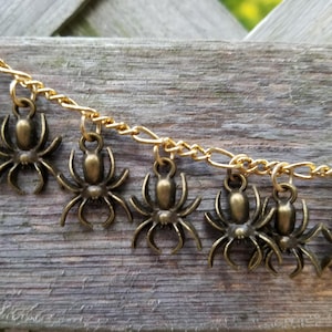 Spider Bracelet Handmade Steampunk Victorian Vintage  Recycled Fashion and Costume jewelry w/12 spiders insects charms.  FREE ship eligible