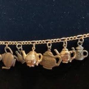 Teapots Bracelet Handmade Vintage Recycled Upcycled Victorian Costume & Fashion Jewelry. 12 unique charms.  Eligible for FREE SHIPPING.