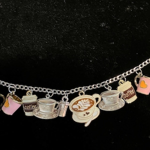 Coffee Bracelet Handmade Vintage Victorian Steampunk Recycled Up-cycled Fashion and Costume Jewelry with 12 charms.  Free shipping eligible