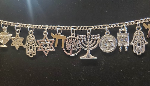 Jewish Religious Bracelet Handmade Vintage Recycled Victorian Costume and Fashion Jewelry With 12 Unique Charms Free Shipping Eligible Etsy
