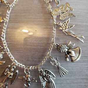 Angel Bracelet Handmade Victorian Vintage Recycled Costume and Fashion jewelry with 12 unique and different charms. Free shipping eligible. image 3