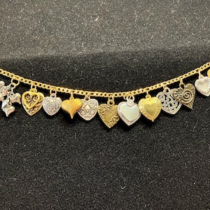 Heart Bracelet Handmade Vintage Victorian Recycled Fashion & Costume jewelry with 12 unique silver and gold tone charms Free Ship eligible