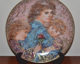Edna HIBEL Elizabeth, Jordan et Janie Édition Limitée 1990 Assiette de fête des mères