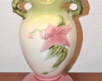 Vintage Hull Woodland Vase: Pink Fuchsia Floral, Green Accents