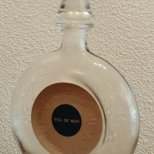 Guerlain VOL DE NUIT Bottle, Glass Stopper, Antique Empty Bottle from Eau de Cologne Perfume, 7.25&quot; tall
