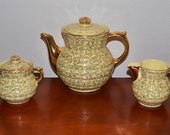 Vintage 1940s Mid Century Yellow 22 K Gold, Enterprise Aluminum Drip O Lator Coffee Pot, Creamer Sugar Bowl, Great Retro Kitchen Gift