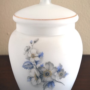 Norleans Frosted Glass Jar with Lid, Hand Painted Flowers, Made in Italy