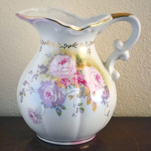 Chantilly Rose Vintage KPM Water Pitcher, Porcelain Handpainted Gift