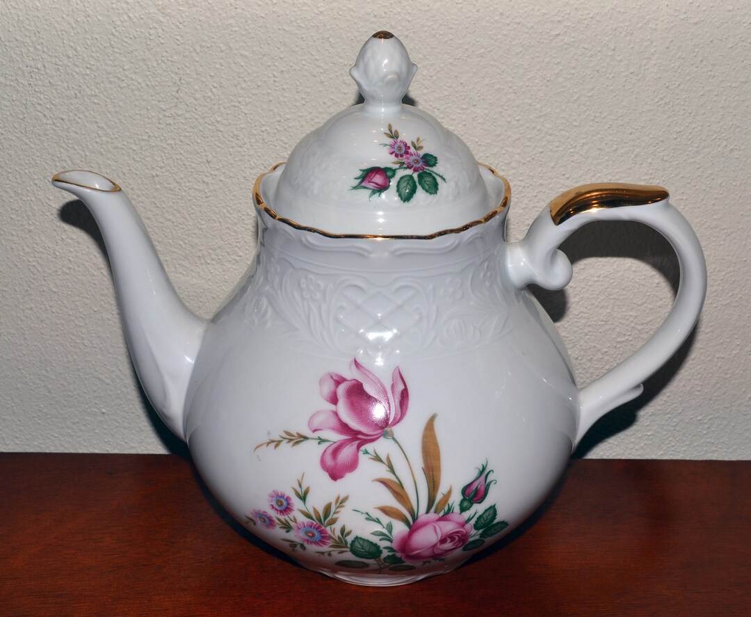 SCHUMANN ARZBERG Bavaria Germany Vintage Pink Floral Teapot 42 Oz Gold ...