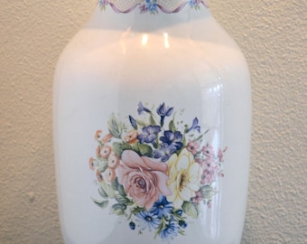 Vase floral vintage, Italie : porcelaine à bordures dorées, décoration années 70