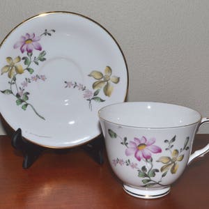 Royal Victoria Vintage Teacup & Saucer with Yellow Pink Flowers Fine Bone China