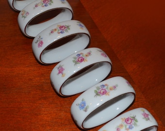 PM Martinroda Porcelain, Set of 6 Napkin Holders, White with Floral Pattern, Great For Holiday Parties