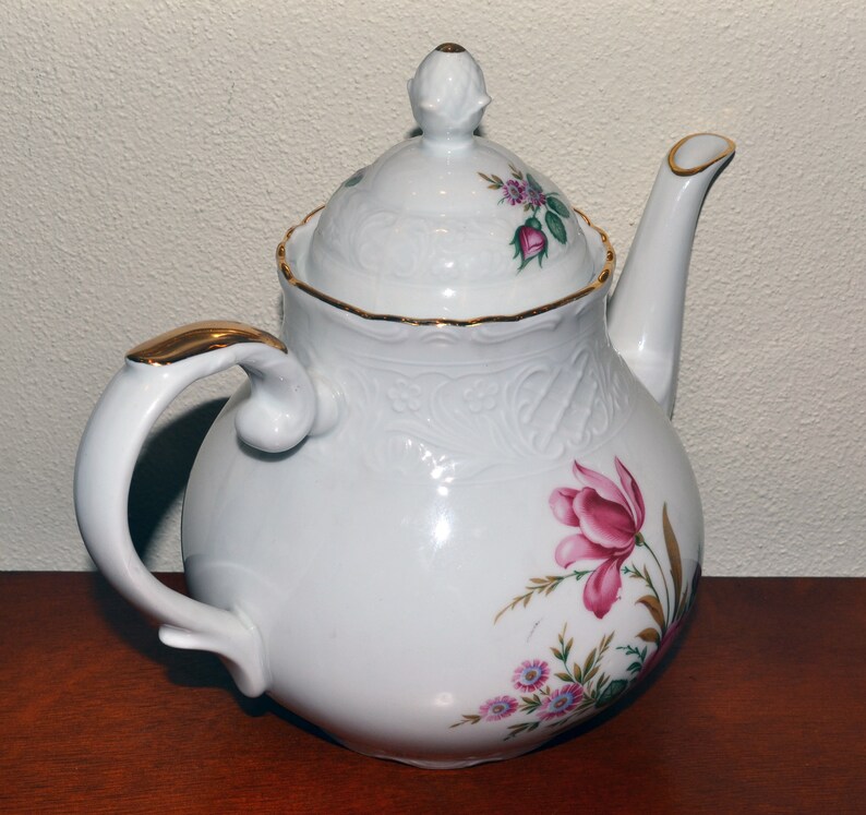 SCHUMANN ARZBERG Bavaria Germany Vintage Pink Floral Teapot 42 Oz Gold ...