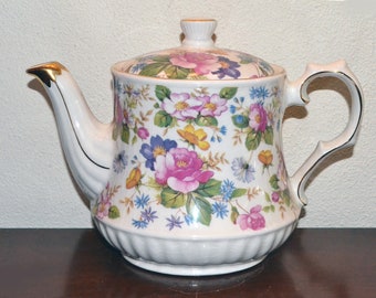 Théière vintage florale et dorée Sadler Windsor England