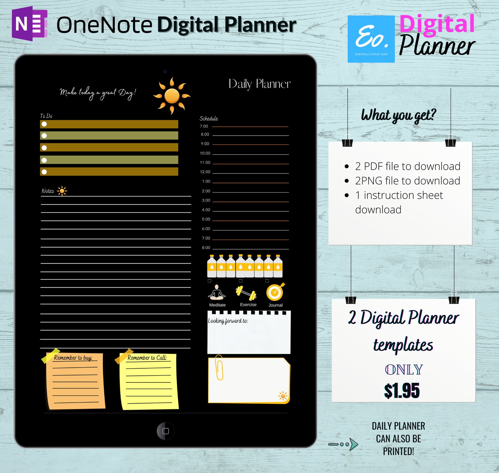 Digital Daily Planner Templates for Microsoft Onenote yellow Etsy