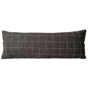 Charcoal Grey & Cream Check Long Lumbar Pillow Cover, 14x36 // handmade throw pillow, dark gray brown cream, modern minimalist home decor image 1