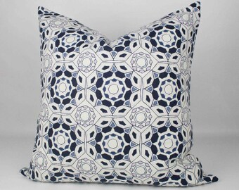 Navy Blue, White & Lavender Geometric Pillow Cover // handmade pillow, indigo Moroccan inspired pattern,