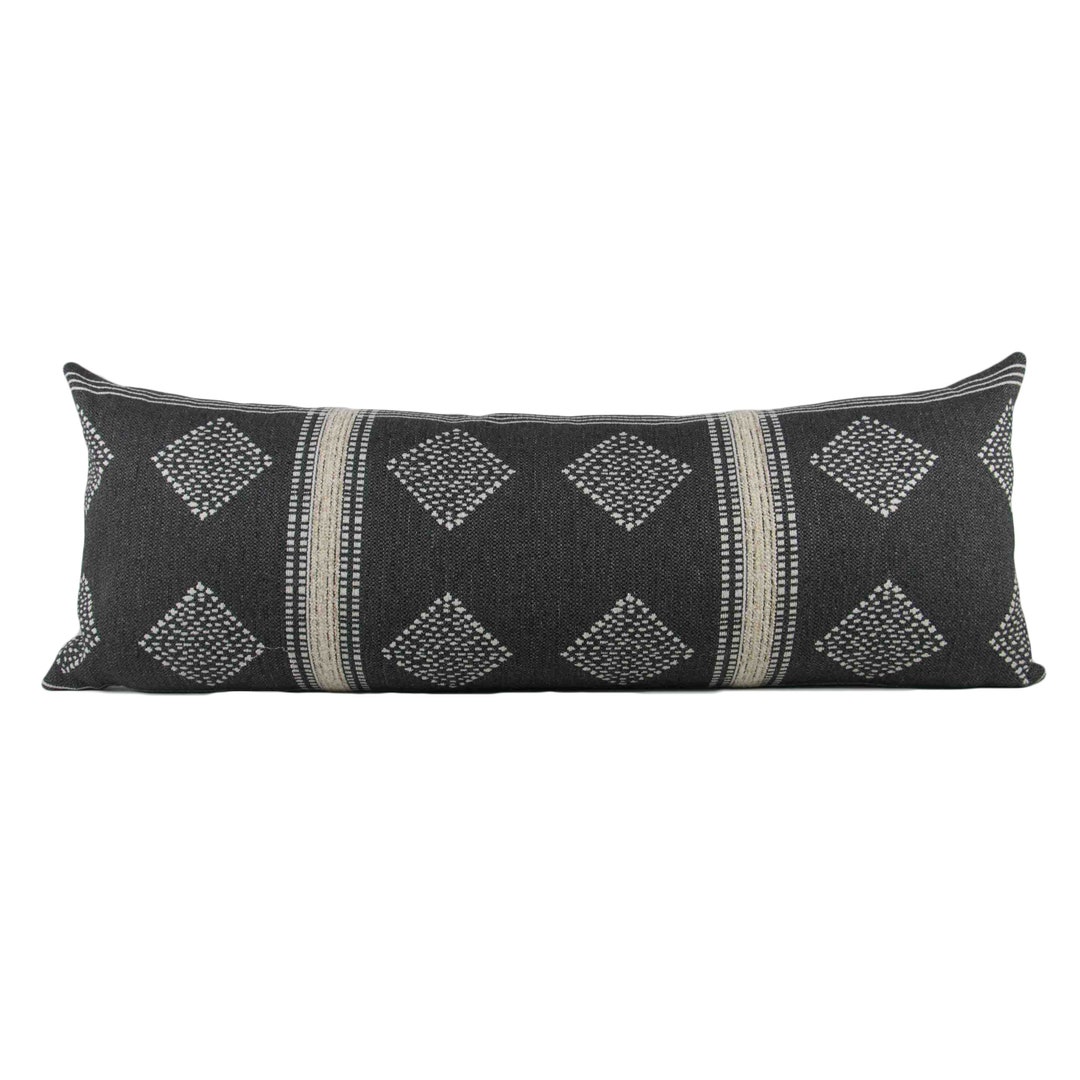 Charcoal Grey & Cream Tribal Long Lumbar Pillow Cover, 14x36 ...