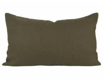 Juniper Green Linen Lumbar Pillow Cover, 12x20" // hand made home, throw pillow, deep olive green, modern metal zipper